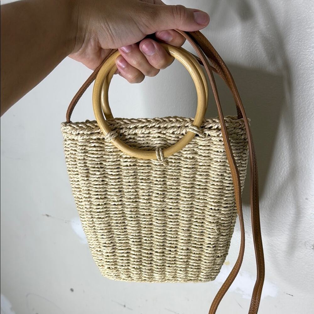American Eagle Outfitters Natural Woven Handbag with Bamboo Handles